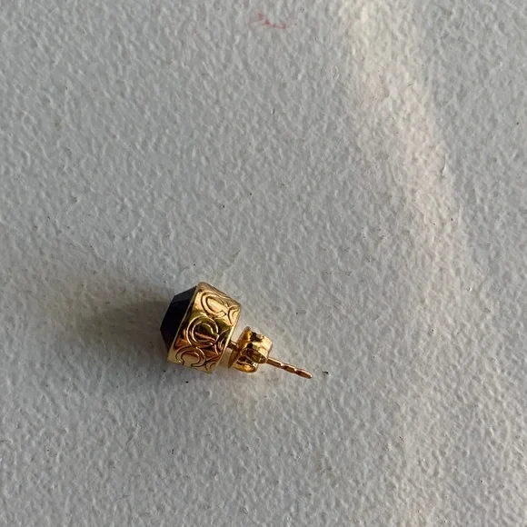 Coach Earrings Gold Tone and Purple Crystal/Glass Studs - Picture 7 of 17